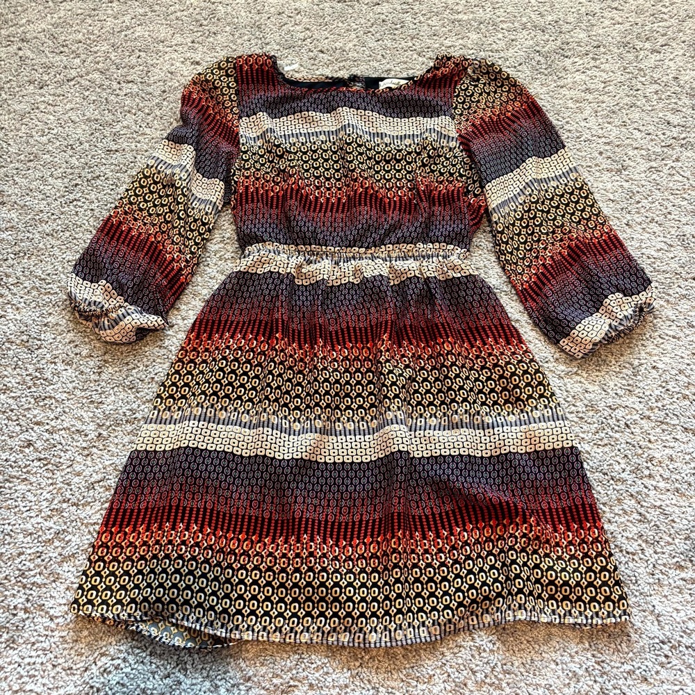 Accidentally in Love Women's Dress Size 7 Long Sleeve Boho Geo Print